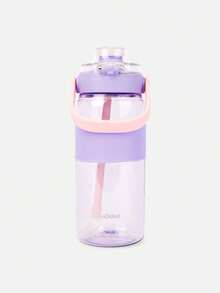 Balabala Kids Water Bottle Boys Girls Straw Cup Color Block Portable Outdoor - Pink Purple - View 2