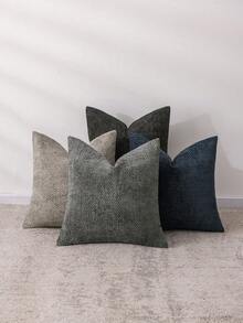 4pcs Luxury Chenille Pillow Covers Without Inserts, Nordic Style Home Decor Thickened Woven Sofa Cushion Covers, Olive Green Minimalist Design - Dark Green - View 11