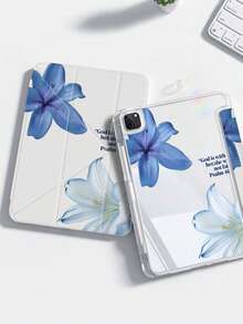This Beautiful And Cute Cartoon Blue Flower Letter Double-Sided Acrylic Transparent Crystal Back Cover Is Shock-Resistant And Durable, Suitable For IPad 7th, 8th (10.2 Inch) And 10th Generation. It Has A Built-In Pen Slot, Supports Sleep/Wake Function And Multiple Folding Stand Modes. It Is An Ideal Gift For The New Year And Christmas In 2026. - Multicolor - View 2