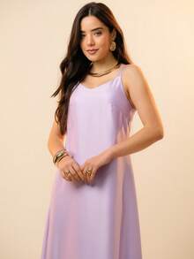 Italian Style Boat Neck Sleeveless Fitted Dress For Women - 淡紫色 - 查看 5