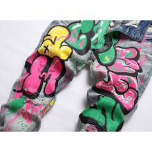 Men's Casual Printed Jeans Skinny Denim Pantshalloween - 白色 - 查看 8