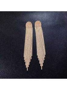 Bride Wedding Reception Highly Shiny Claw Chain Rhinestone Drop Tassel Crystal Dangle Earrings - Silver - View 14