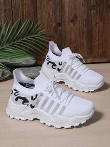 Women's Casual Athletic Sneakers - Breathable Mesh Leopard Print, Lightweight Lace-Up Running Shoes With Comfortable Platform Sole, Stylish Low-Top Design, Casual Sneakers | Laceup Sneakers | Comfortable Sole