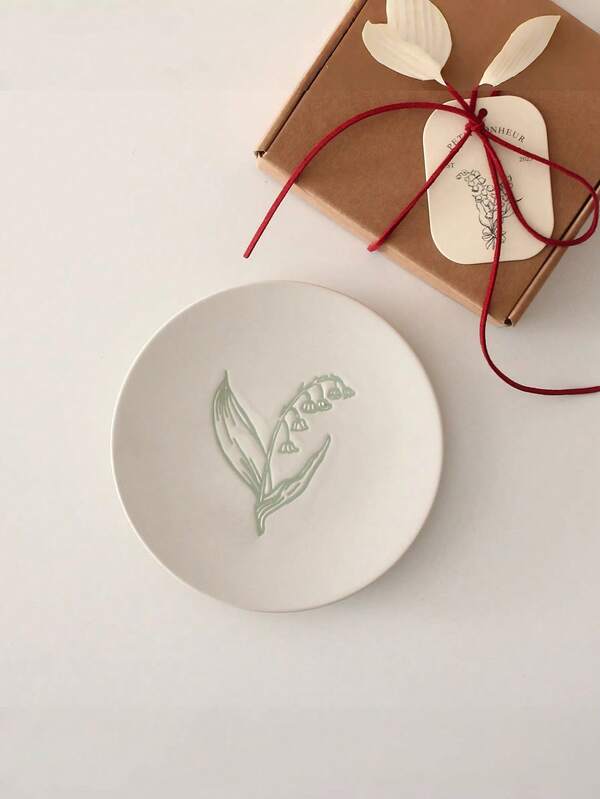 1 قطعة طبق أرضي ملون بالزخارف الزهرية الفينتاج بتصميم بسيط، طبق منزلي مسطح، طبق فاكهة، طبق حلوى