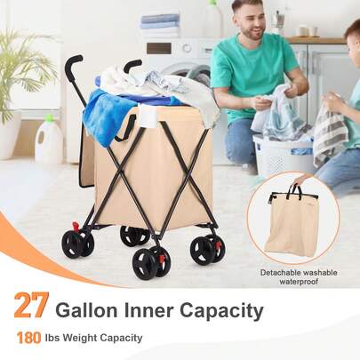 Foldable Shopping Trolley Cart & Laundry Basket 100L With Wheels - Heavy Duty 80KG Multi-Use Hamper For Grocery, Laundry, Storage | Waterproof Collaps