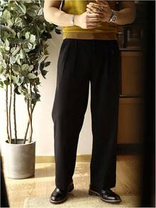 Men's Baggy Wide Leg Dress Pant Straight Leg Suit Pant Lightweight Modern Fit Business Trousers-20256688 - 純黑色 - 查看 6