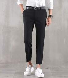 Ankle-Length Dress Pants For Men Slim Fit Cropped Trousers-20256688 - Black - View 4