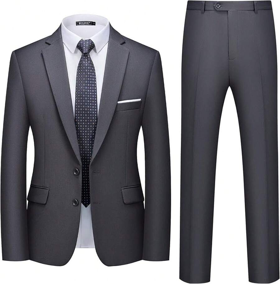 Men's 2 Piece Suits Two Button Pants Set Party,Wedding And BusinessChristmas CNPN - 深灰色 - 查看 1