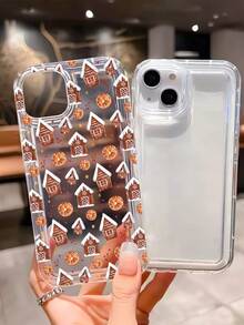 1 Stück modisches & weihnachtliches Lebkuchenhaus & Orangenscheiben Muster transparente TPU Stoßdämpfende Handyhülle kompatibel mit iPhone 16/16Pro/16Plus/15/15ProMax/15Pro/11/12/13/14ProMax/12Mini/13Mini/11Pro/11ProMax/12Pro/12ProMax/13Pro/13ProMax/14Pro/14ProMax, weiches Etui mit Premium-Haptik