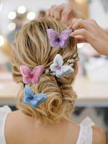 12 pachete de aplicații fluture dublu strat, 2,4 in - etichete fluture din organza brodată din dantelă, ornamente cu fluturi din material textil multicolor, consumabile de cusut pentru rochie de mireasă, meșteșuguri DIY - Multicolor - Vizualizare 3