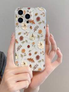 1 carcasă de telefon transparentă anti-cădere cu slot pentru card, model de dovleac de toamnă, floral, cu frunze, pictată, compatibilă cu Xs/Xsmax/Xr/11/12/13/14/14plus/15/15plus/16/16plus/7/8plus