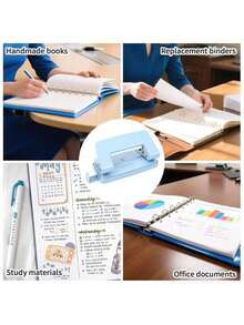 Perforadora de escritorio de 2 orificios, perforadora manual de 2 orificios para carpetas de hojas sueltas, construcción de metal sólido y plástico duradero, adecuada para el aula y la oficina, fácil de limpiar - simplemente abra el compartimento inferior para desechar los residuos. Se puede usar para organizar documentos importantes o crear tarjetas decorativas y origami, su mecanismo de perforación preciso ayuda a alinear los orificios con precisión, lo que la convierte en una herramienta útil para la fabricación de tarjetas y el empaquetado de regalos.