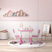 AIYAPLAY Kids Table And Chair Set, 3 Pcs Height Adjustable Activity Table Set With 2 Chairs, Easy To Wipe Arts & Crafts Table, For Classrooms, Daycares, Homes - Pink - Pink - View 8