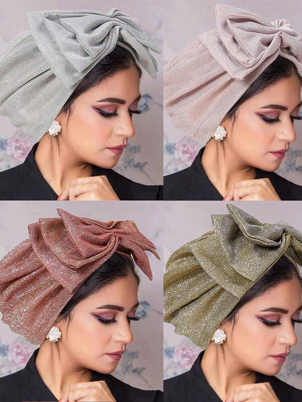 1pc Fashionable New Handmade Shiny Bow Hijab Cap, Muslim Headscarf Hat