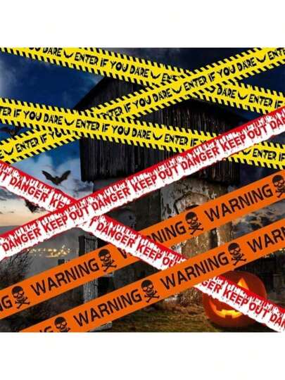 1 pieza Cinta de precaución de Halloween, cinta decorativa festiva, diseño de escena, cinta barrera de bar, aislamiento, suministros para fiestas europeas y americanas [Para pedidos al por mayor, consulte la última imagen]