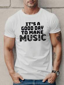 T-shirt casual da uomo con motivo geometrico vivace, a maniche corte e girocollo - Tessuto in poliestere morbido e leggermente elasticizzato, lavabile in lavatrice, ideale per tutte le stagioni, ideale per l'estate - T-shirt stampata a tema musicale