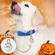 1pc Personalized Halloween Pet Ear-Shaped ID Tag - Customizable Round Halloween Pattern And Number Engraved Dog Cat Collar Tag - Multicolor - View 7