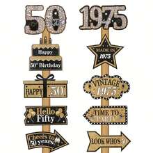 10pcs 50th Birthday Party Supplies - Elegant Black And Golden Flashing Paper Signs, Vintage-Inspired Decorations For Adult Celebrations, Includes "Happy 50th Birthday" And "Cheers To 50 Years" Designs, Celebration Signs|Decorative Party Signs|Glitter Embellishments, Birthday Party Decorations