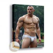 1 pièce/3 pièces Peintures décoratives les plus vendues, modèle masculin musclé en caleçon blanc mouillé, style minimaliste vintage, parfait pour la décoration de la maison, du bureau, du bar ou du café, idéal comme cadeau de Noël, peintures sur canevas de décoration de gymnase, peintures de décoration de chambre à coucher, bureau, dortoir, peintures décoratives cadeaux, peintures sans cadre, peintures encadrées, peintures triptyques, peintures sur canevas