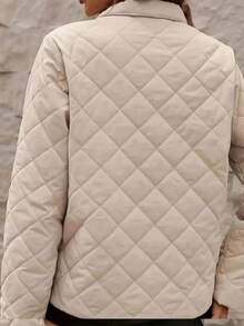 Damska kurtka z długim rękawem, pikowana w romby, ze stójką i zamkiem błyskawicznym, jednokolorowa, codzienna odzież wierzchnia, uniwersalna, ocieplana kurtka damska na jesień/zimę