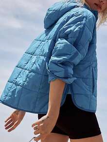 Puffer Jacket Womens Hooded Oversized Quilted Pullover Lightweight Warm Womens Winter Coats Outwear - 藍色 - 查看 3