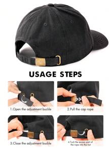 Unisex Vintage Washed Unstructured Baseball Cap Adjustable Dad Hat - Black - View 7