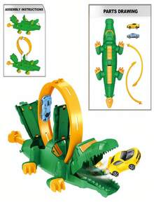 Conjunto de carrinho de brinquedo infantil com pista de crocodilo, pista de lançamento de crocodilo com anel, carrinho de rebote e armadilha para boca de crocodilo, brinquedo STEM adequado para meninos e meninas, Halloween, presente de Natal, ideal para o Natal