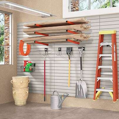 2pcs Wall Mount Wood Storage Rack 3-Level Metal Wood Organizer Folding Lumber Storage Rack