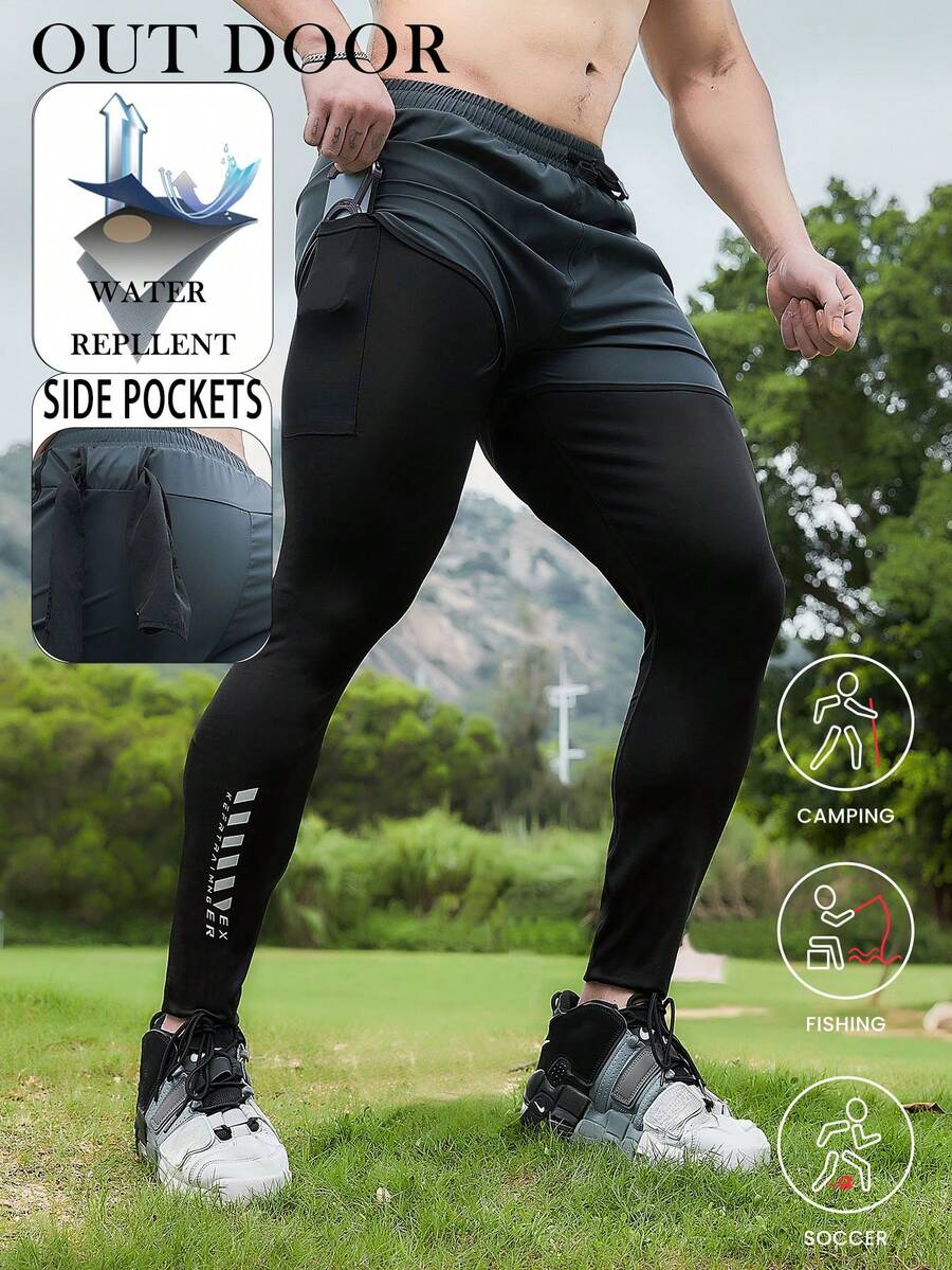 2pcs Outdoor Sports Running Pants Fitness Shorts With Side Pockets Spring - Dark Grey - View 1