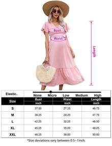 GoyRrbay Maternity Dress Women's V-Neck Short Sleeve Floral Maxi Dress - Hồng - Xem 5