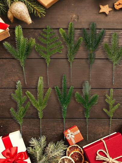 10 Stücke künstlicher Kiefernnadel-Baumzweig Kranz - Realistischer grüner Miniatur-Kiefernnadel-DIY-Weihnachtsbaum-Deko, Fotografie-Requisite, Weihnachtsbaum-Füllzweig, grüne Pflanze, künstlicher Kiefernnadel-Zweig, Weihnachtsgrün, Tannenzweig für Weihnachtskranz-Dekoration, DIY-Kranz, Weihnachtsdekoration und Garten Künstliches Grün