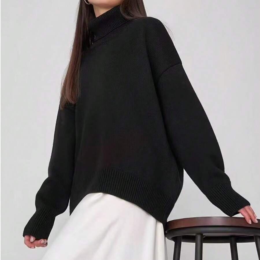 Women's Solid Color Minimalist Long Sleeve Niche Solid Color Knit Fabric Office Sweater, Spring/Autumn