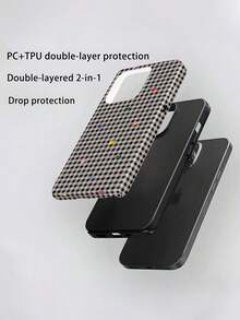 Minimalist Heart Striped Plaid Full Coverage Large Hole Anti-Drop Design Anti-Slip English Film Shell New Apple 17 Phone Case, Compatible With IPhone 16, 15, 14, 13, 12, 11, PRO MAX, PLUS Models - Multicolor - View 2