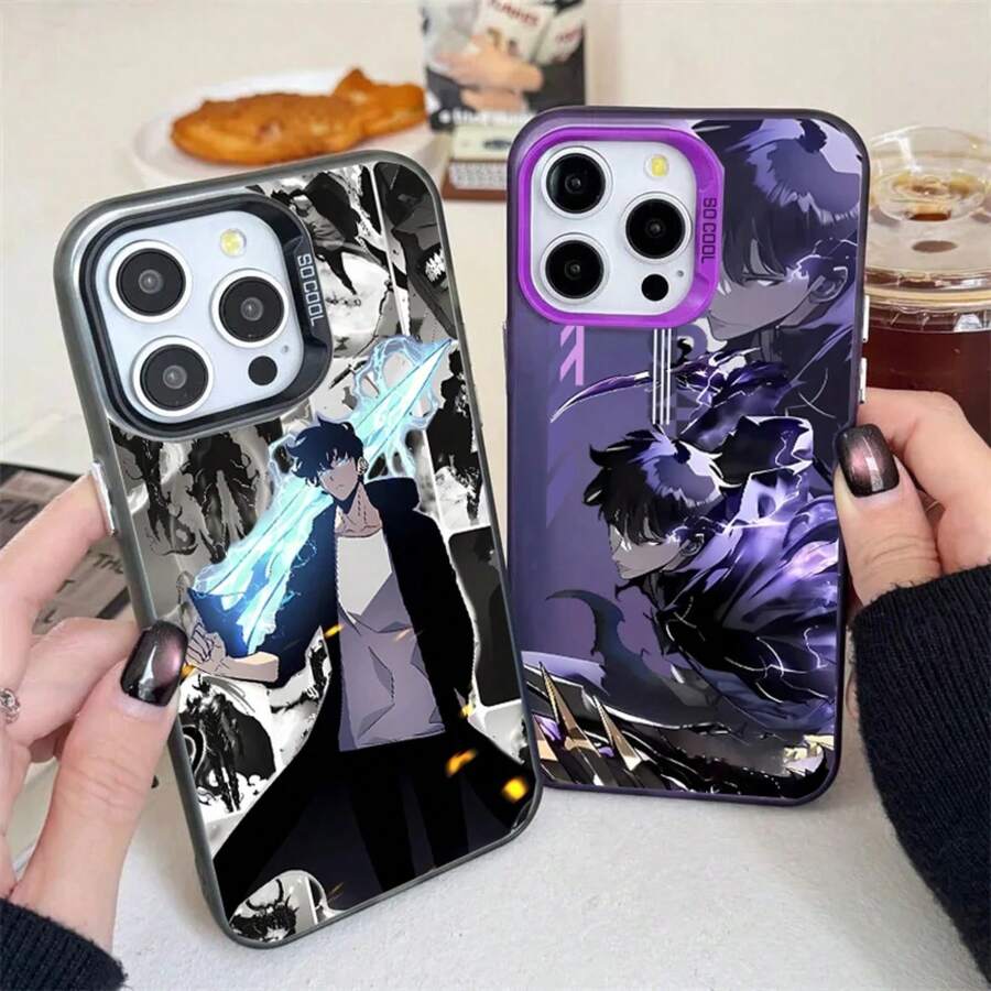 Funda de Nivelación Anime Solo compatible con Samsung Galaxy S25 S24 S22 Ultra S23 FE S21 Plus A56 A36 A55 A35, funda dura coreana a prueba de golpes, compatible con funda de 17, funda de 17 Pro, funda de 17 Pro Max - S17167 - Ver 1