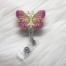 1 件手工制作优雅水钻蝴蝶伸缩徽章卷轴带金属夹 - 360° 旋转挂钩，耐用尼龙绳，高级办公和学校用品 - 藍色 - 查看 7