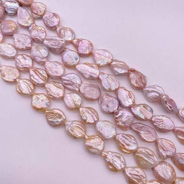 Contas de pérolas artificiais de água doce barrocas assimétricas, cor pêssego rosa, 17 mm x 22 mm, faça você mesmo, 1 peça, 38 cm/14,96 polegadas