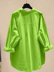 Plus Women's Minimalist Solid-Color Button-Down Shirt Casual Loose-Fit Long-Sleeve Shirt Autumn And Winter