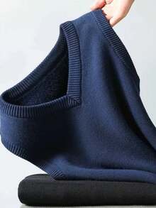 GRDR Men's Solid Color Knit Vest, Casual & Versatile - Navy Blue - View 5