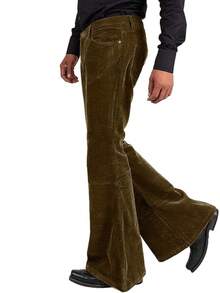 Men's Corduroy Vintage Bell Bottom Pants 70s,Disco Stretchy Flared Pants Fit 60s 70s Outfits For Men,Mens Bell Bottom Jeans.-20256688 - 布朗1 - 查看 10