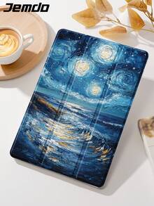 1 件梵高星空与花卉绘画图案平板电脑保护壳，兼容 iPad 10.2、iPad Pro 11 英寸 2021/2020/10 代、iPad Mini 4/5/6、Galaxy Tab A8 10.5 英寸 2022、Matepad 10.4 英寸/Tab，带铅笔槽，自动睡眠/唤醒，礼物 - 彩色 - 查看 4