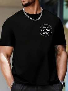 Personalized Customized Logo & Design Print Men's Summer Short Sleeve T-Shirt - Casual Round Neck, Breathable 100% Cotton, Perfect For Personalized Style, Basic Style, Easy To Match - Black - View 2