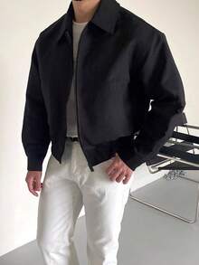 Men's Autumn/Winter New Simple Jacket Coat, Stand Collar Zipper Jacket With Pockets, Suitable For Sports, Outdoor Activities - Black - View 3