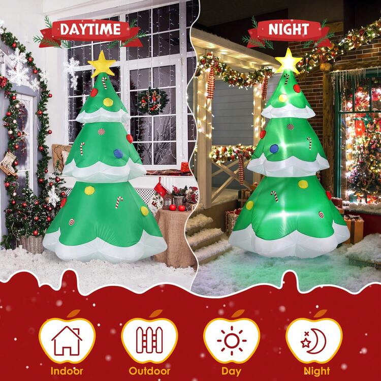 6.9 FT Lighted Christmas Inflatable Decoration, Inflatable Christmas Tree, Blow Up Yard Decorations With Built-In LED Lights For Holiday Party Front Yard Lawn Garden Decor - 綠色 - 查看 2