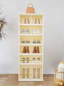 3/6/9layer Foldable Shoe Rack, Suitable For Wardrobes, Plastic Shoe Racks, Foldable Shoe Storage Boxes, Stackable Transparent Shoe Boxes With Doors, Easy-To-Assemble Shoe Cabinets, Living Room Entrance, Bedroom And Dormitory Accessories, Storage And Organization - White - View 6