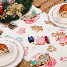 Christmas Gingerbread Table Runner 13x72 Inch Pink Xmas Candy Cane Socks Snowflake Seasonal Winter Holiday Kitchen Dining Table Decoration For Indoor Outdoor Home Party Decor - Multicolor - View 6