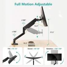 Single Monitor Mount, Gas Spring Monitor Arm 17 - 34 Inch Screens, Adjustable Computer Monitors Stand Up To 26.4lbs, With Clamp And Grommet Base, Mounting Holes 75 And 100mm GSMP001N Black - 34吋+黑色 - 查看 3