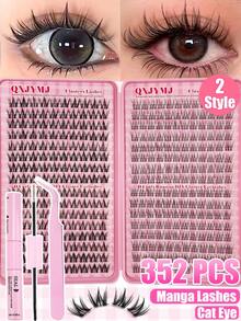 352 Pcs/32 Rows C-Curl Comic DIY Eyelash Extension Set With Anime Cartoon Natural Look Eyelash Clusters Suitable For Beginners. Single Eyelash With Eyelash Adhesive Kit Included. Especially Suitable For Cosplay, Dating, Daily Life, Party, Stage, Travel, A Must-Have For Mother's Day, Easter, Thanksgiving, Christmas, Halloween Makeup. - màu đen - Xem 7