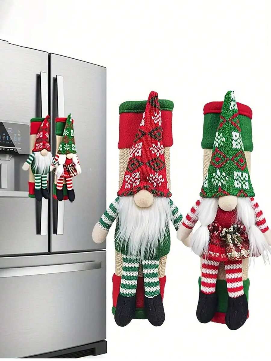 2 Stücke, Weihnachts-Kühlschrankgriff-Handschuhe, Weihnachts-Griffschutzabdeckungen, Weihnachtsdekoration für Küchengeräte wie Mikrowelle