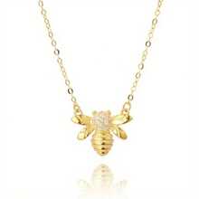 French Elegance Golden Bee Pendant Necklace Prong-Set Synthetic Zirconia Wings Stackable Jewelry For Day To Night - golden - 查看 10