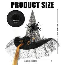 Witch Hat For Women Costume, Witch Hats With Lights Halloween Adult And Teens Women's Large Witches Hat Costume Accessories For Party Cosplay Sorcerer Cap For Festival Party Masquerade For Halloween Party Decorations - 黑色(黑橙飄帶) - 查看 4